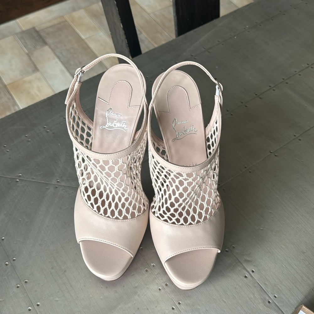 Christian Louboutin plougesta Alta leche light pink mesh leather stiletto sz 42 - Picture 3 of 12